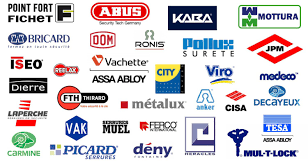 Logos de diverses marques de sécurité et de serrurerie sur fond blanc.