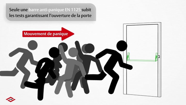 Des personnes poussant une porte ensemble, avec des instructions sur la mesure.